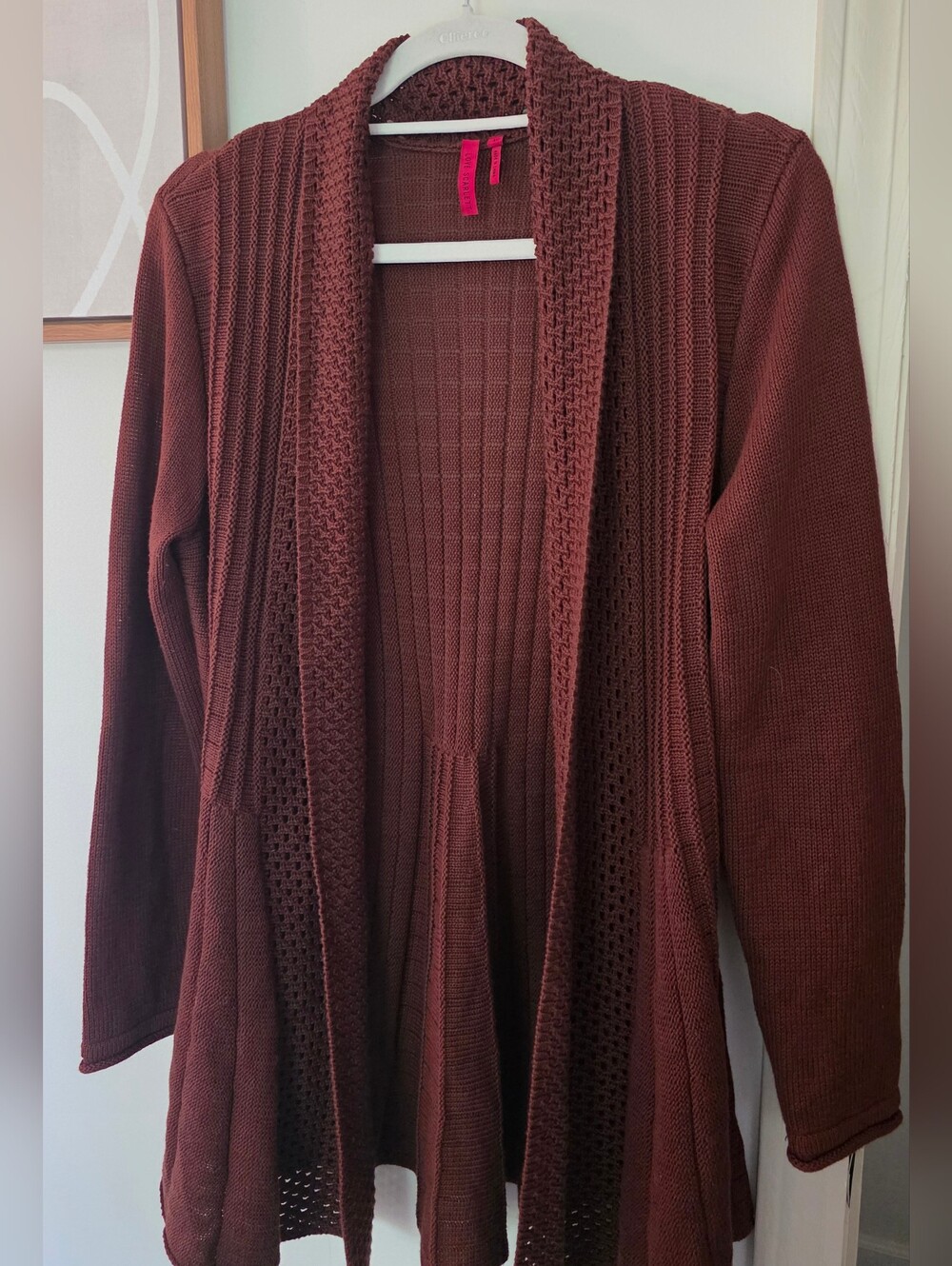 Open-Front Knit Cardigan in Deep Brown